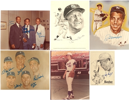 Lot of (39) Baseball Hall of Famer Signed Post Cards/Photographs Including Joe DiMaggio, Mickey Mantle, Stan Musial & Sandy Koufax (Beckett PreCert)
